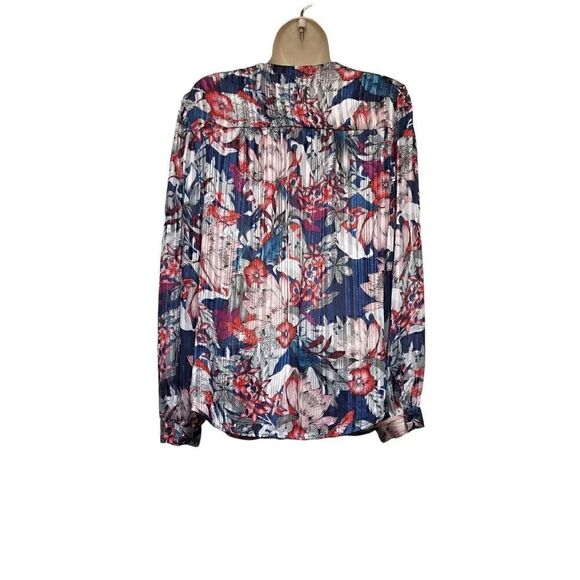 Faded Glory Women's Metallic Floral Blouse/Top Red Blue & Silver Small(4-6) - Picture 3 of 7
